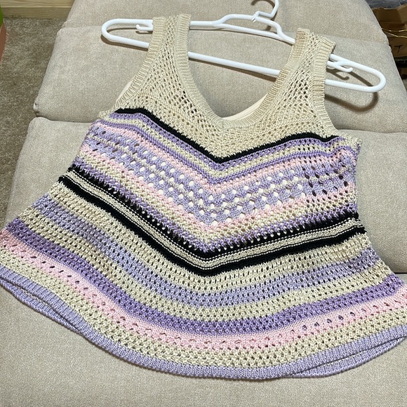 NWT BCBGeneration crochet knit tank peplum pastels purple pink beige cream XXS/M - Picture 6 of 10